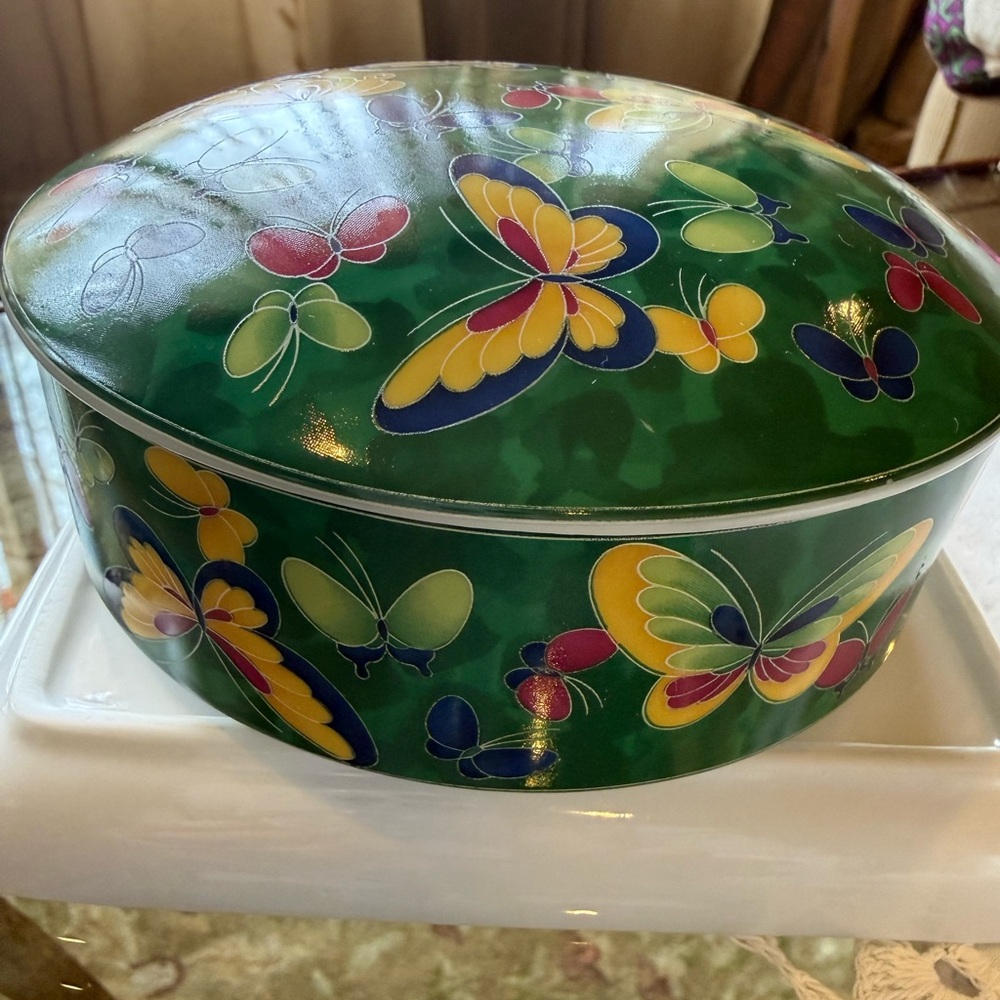 Vintage Cloisonné Trinket Box Butterfly Porcelain with Lid /Japan